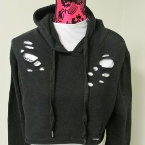 RED FOX Distressed & Cropped Hoodie Sweatshirt